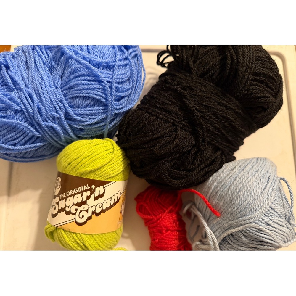 Lily Sugar n Cream Cotton Yarn Lot Hot Green Black Blue Red Worsted 4-Ply
